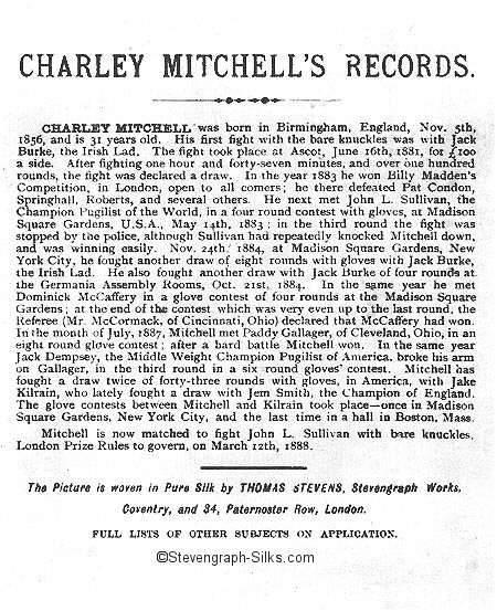 Back label to Charley Mitchell