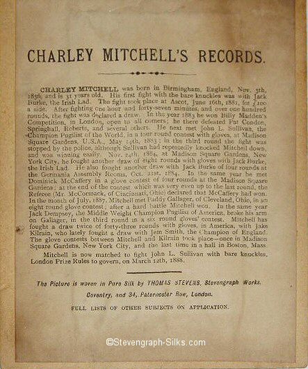 Actual back label to Charley Mitchell