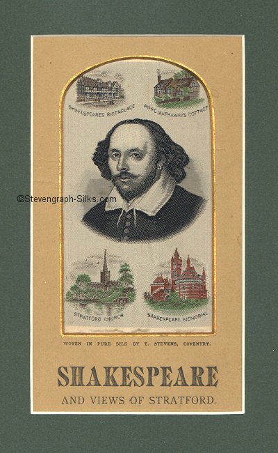 Image of William Shakespeare, with four views of Stratford on Avon