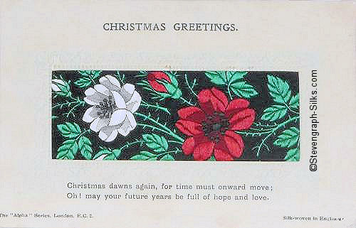 Stevens Alpha series postcard with image of various roses and printed words
