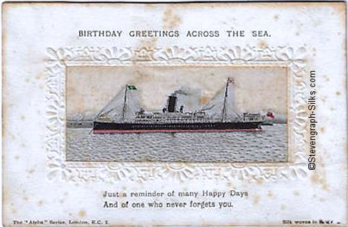 Stevens Alpha series postcard with image of ship - RMS Ambrose