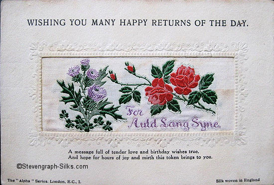 Stevens Alpha series postcard with image of Scottish thistle and English rose and Irish shamrock, together with words