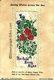 Stevens Alpha series postcard with English rose, Scottish thistle and Irish shamrock