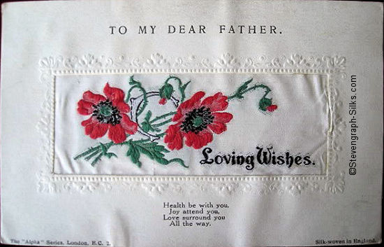 Stevens Alpha series postcard with image of red poppies and title words
