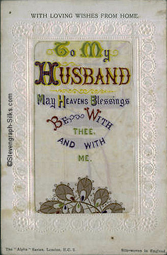 Stevens Alpha series postcard with image of extract from bookmark with words