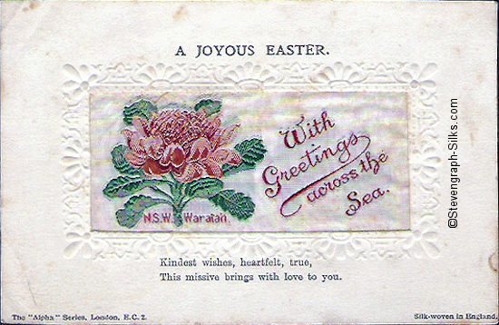Alpha series postcard with image of flower and title words