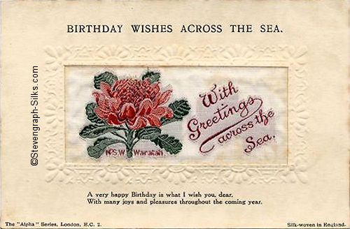 Alpha series postcard with image of flower and title words