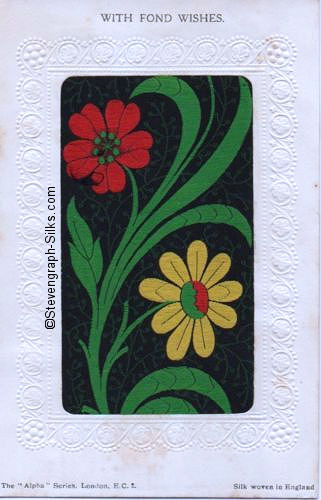 Alpha series postcard with image of red and yellow flowers