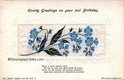 Stevens Alpha series postcard with spary of forget-me-not flowers