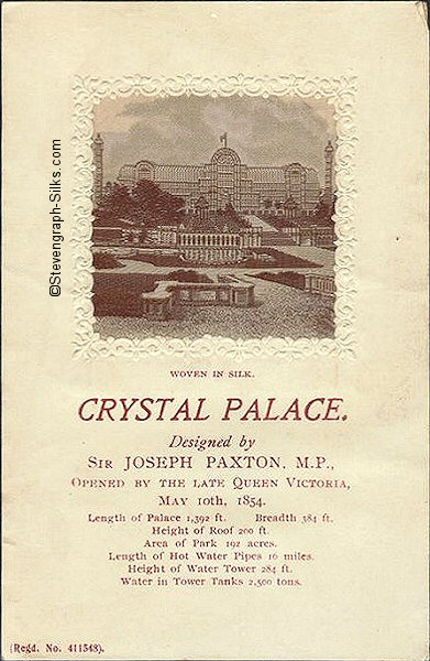 Brown view of the Crystal Palace, with details of the building printed on the card