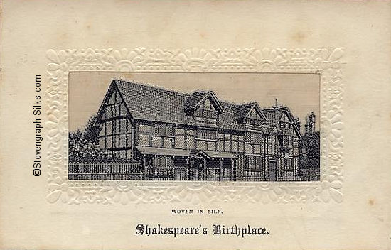 View of Shakespeare's Birthplace woven in black and white silk