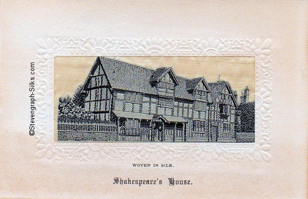 View of Shakespeare's House woven in black and white silk