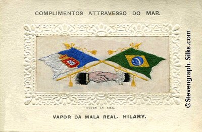 Hands Across the Sea postcard with portuguese writing