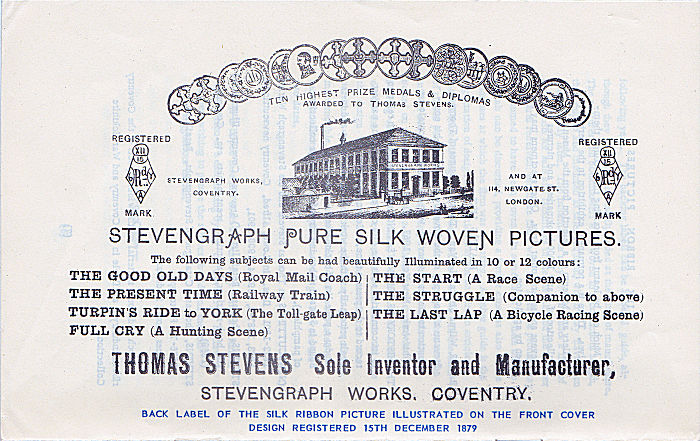 image of rear label attached to the back of the Stevengraph shown on the front page