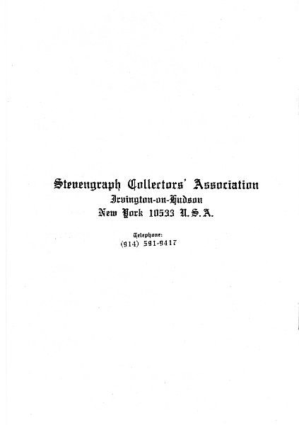 image of back page with credit to Stevengraph Collectors' Association