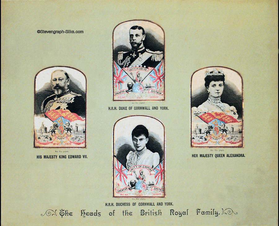 Portraits of four members of the Royal Family, being His Majesty King Edward VII; Her Majesty Queen Alexandra; HRH Duke of Cornwall and York; HRH Duchess of Cornwall and York, and titled The Heads of the British Royal Family