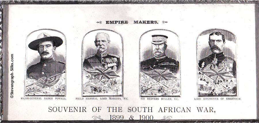 Portraits of four Empire Makers, being Major-General Baden Powell, Field Marshal Lord Roberts, V.C., Sir Redvers Buller V.C. and Lord Kitchener of Khartoum