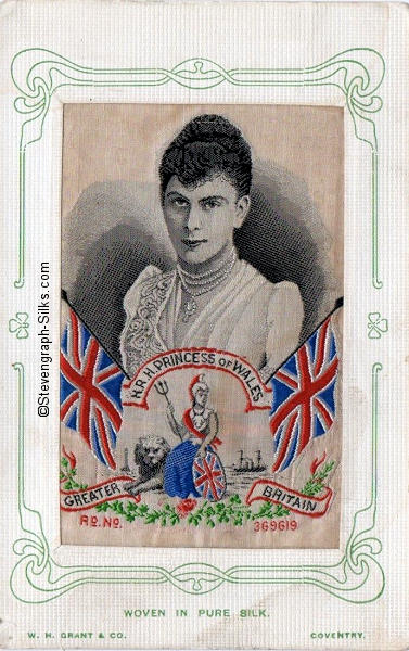 postcard version of H.R.H. Princess of Wales silk portrait