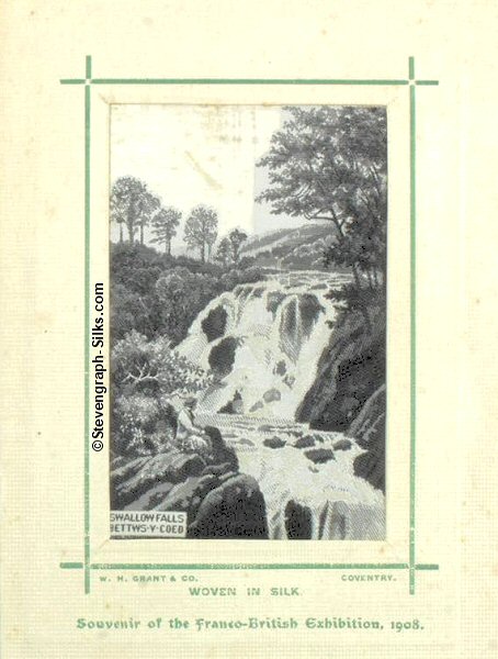 Black and white silk image of the Swallow Falls, Bettws-Y-Coed