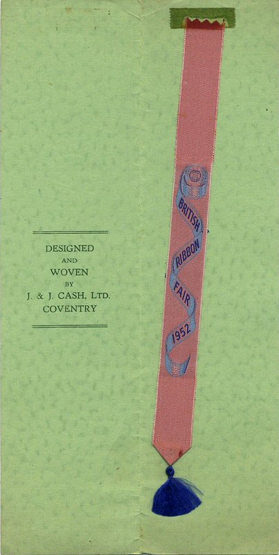 J & J Cash woven bookmark, with woven title words, still mounted inside the souvenir card