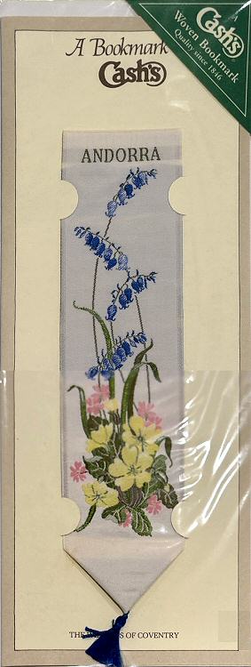 J & J Cash bookmark woven with title word and images of flowers