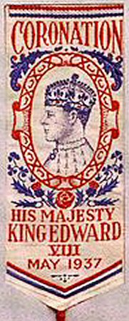 J & J Cash woven small bookmark or favour, with title words and image of King Edward VIII facing left