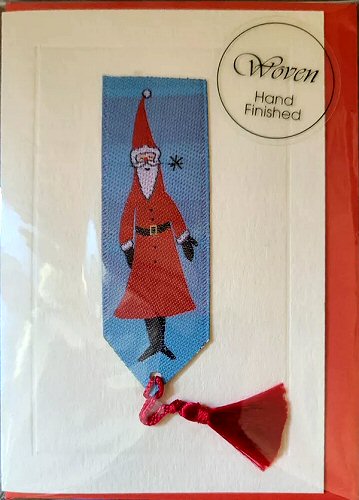 Cash's greeting card, with an attached woven bookmark with image of Father Christmas, but no words.