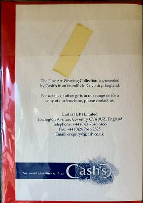 view of reverse packaging of this greeting card, confirming it was made by CASH'S