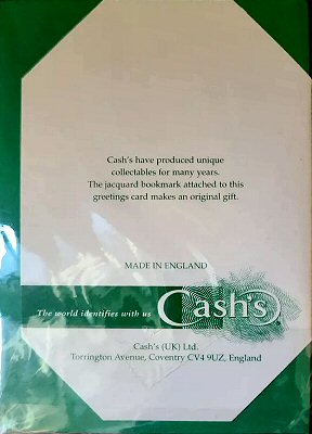 view of reverse packaging of this greeting card, confirming it was made by CASH'S