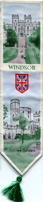 Cash's woven bookmark with image of Windsor Castle, from the Park, and Jubilee Garden