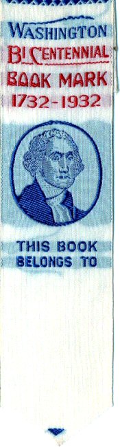 Cash's woven bookmark with title words and portrait image of Washington