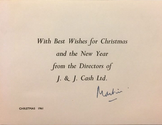 J & J Cash's 1961 own Christmas card