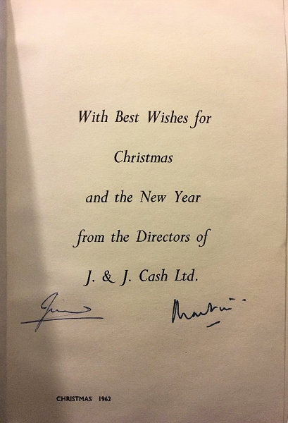 J & J Cash's 1962 own Christmas card