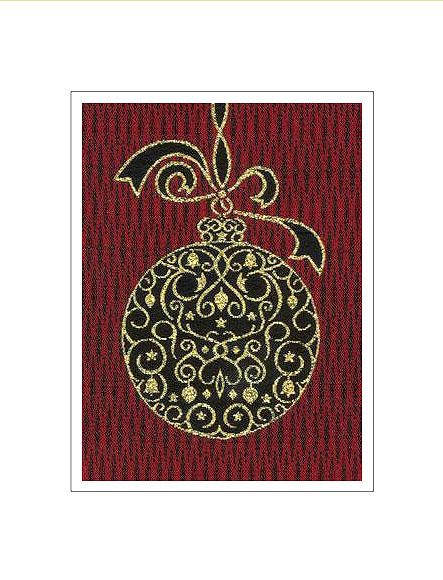 J & J Cash woven Christmas card, with no words, with image of a Christmas tree decoration, and titled: BAUBLE