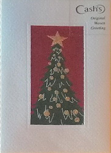 J & J Cash woven Christmas card, with no words, with image of a Christmas Tree topped with a large star