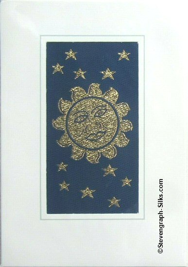 J & J Cash woven card, with no title words, but image of the Sun and stars