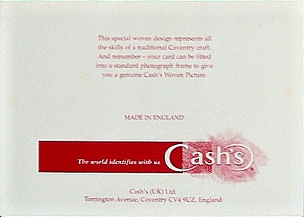 view of back of this card, with printed J & J CASH'S name