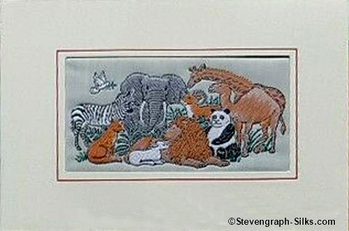 J & J Cash woven card, with no words, but picture of a various animals