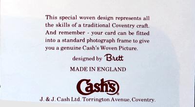 J & J Cash printed name on the back cover of this woven tapestry