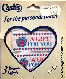 J & J Cash woven saw-on label with words: A GIFT FOR YOU