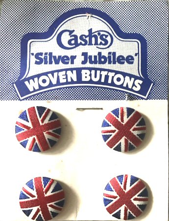 J & J Cash large woven buttons mounted on a Silver Jubilee card