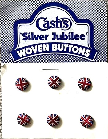 J & J Cash large woven buttons mounted on a Silver Jubilee card