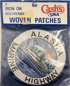 J & J Cash woven saw-on label with words: Alaska Marine Highway