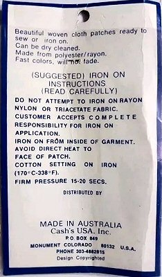 J & J Cash woven saw-on label reverse