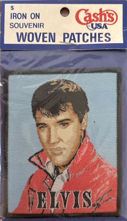 J & J Cash woven saw-on label with words: ELVIS