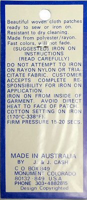 J & J Cash woven saw-on label reverse