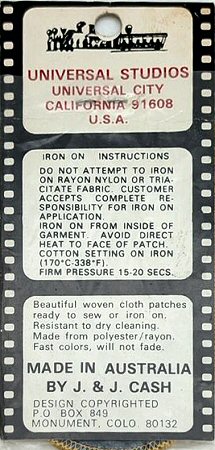 J & J Cash woven saw-on label reverse