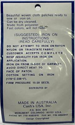 J & J Cash woven saw-on label reverse