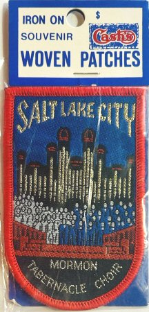 J & J Cash woven saw-on label with words: Salt Lake City