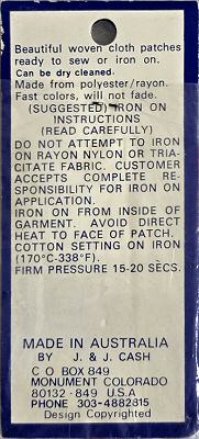 J & J Cash woven saw-on label reverse